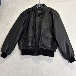 US Wings Men’s Black Leather Bomber Flight Jacket Size XXL